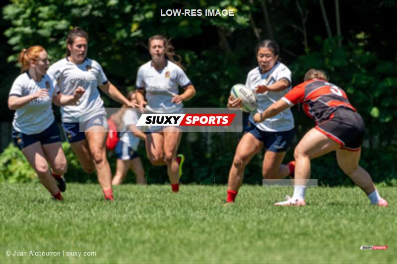 Tess ARMSTRONG - Emily LAI - Kayley WALSH -  Sainte-Anne-de-Bellevue RFC - Beaconsfield Rugby Football Club - Rugby - RQ 2024 - SL - W1 - Ste-Anne (29) vs (10) Beaconsfield (#RQ24SLW1SABEA06) Photo by: Juan Alchourron | Siuxy Sports 2024-06-15
