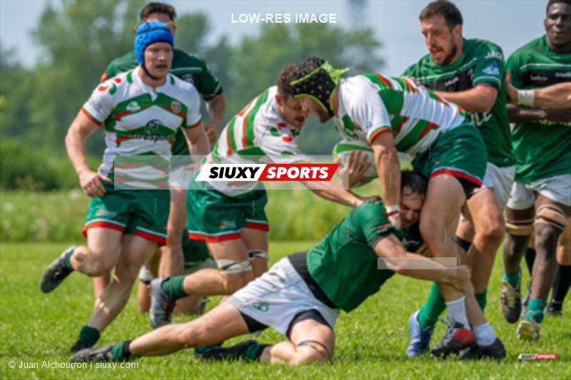 Thomas BERNATENE - Nathan HARRIS - Loïc OLINGA - Antoine PEMEJA -  Montreal Irish RFC - Rugby Club de Montréal - Rugby - RQ 2024 - SUPER LIGUE M1 - MONTREAL IRISH RFC (41) VS (23) RUGBY CLUB DE MONTRÉAL (#RQ24SLM1MIRRCM17) Photo by: Juan Alchourron | Siuxy Sports 2024-07-13