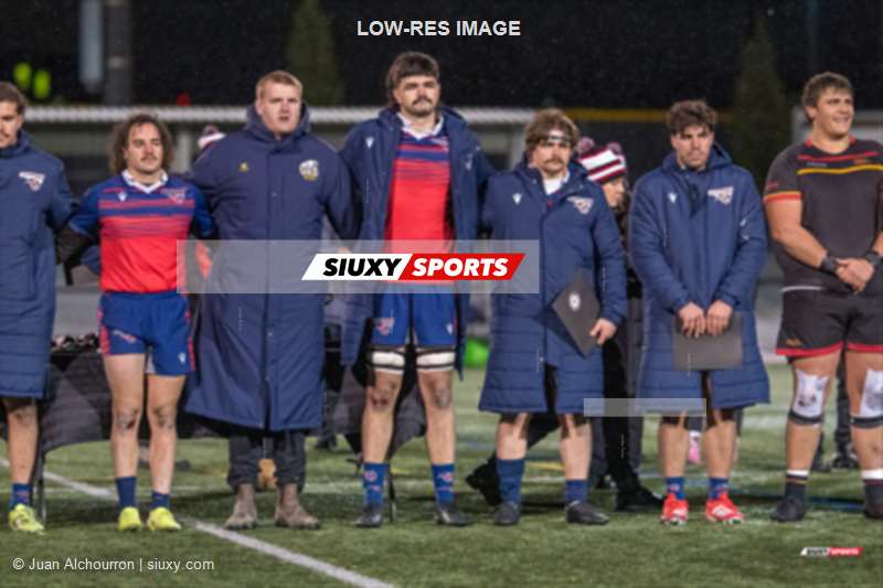 Brahim MAHMOUDI - Lucas RICARDE - Charles TROLLIP -  ÉTS (École de technologie supérieure) - University of Guelph - Rugby - CANUMENS 2025 - Awards post match Finale (#CANUMENS2562) Photo by: Juan Alchourron | Siuxy Sports 2025-11-16