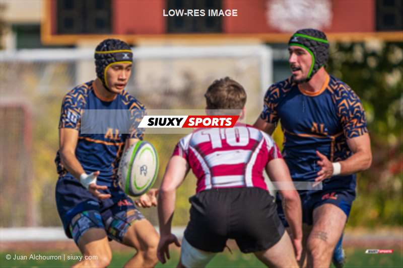 Justin GAGNON - Tristan PHIMPHRACHANH -  College Jean-de-Brébeuf - Cégep André Laurendeau - Rugby - RSEQ 2025 - Rugby M - Brébeuf vs André-Laurendeau (#RSEQ25RMBAL10) Photo by: Juan Alchourron | Siuxy Sports 2025-10-19