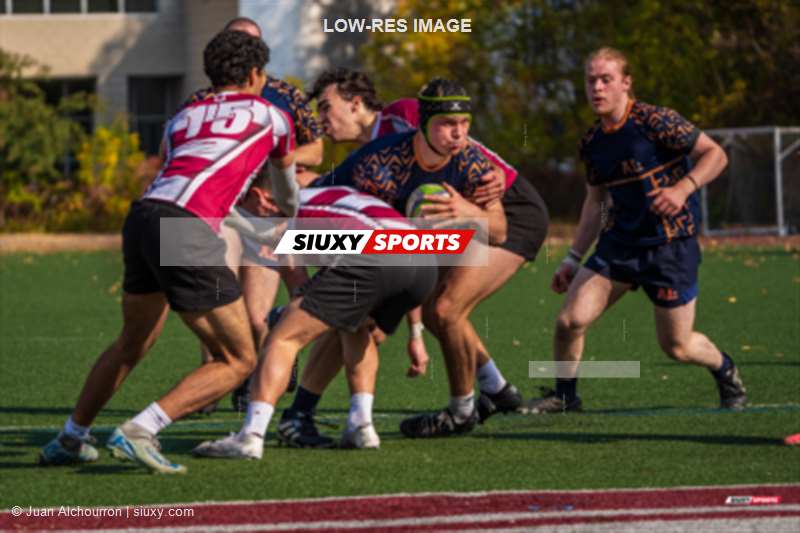Arnaud CHESNAY - Edmond LEFEBVRE - Ulysse NÉROT-MICHEL -  College Jean-de-Brébeuf - Cégep André Laurendeau - Rugby - RSEQ 2025 - Rugby M - Brébeuf vs André-Laurendeau (#RSEQ25RMBAL10) Photo by: Juan Alchourron | Siuxy Sports 2025-10-19