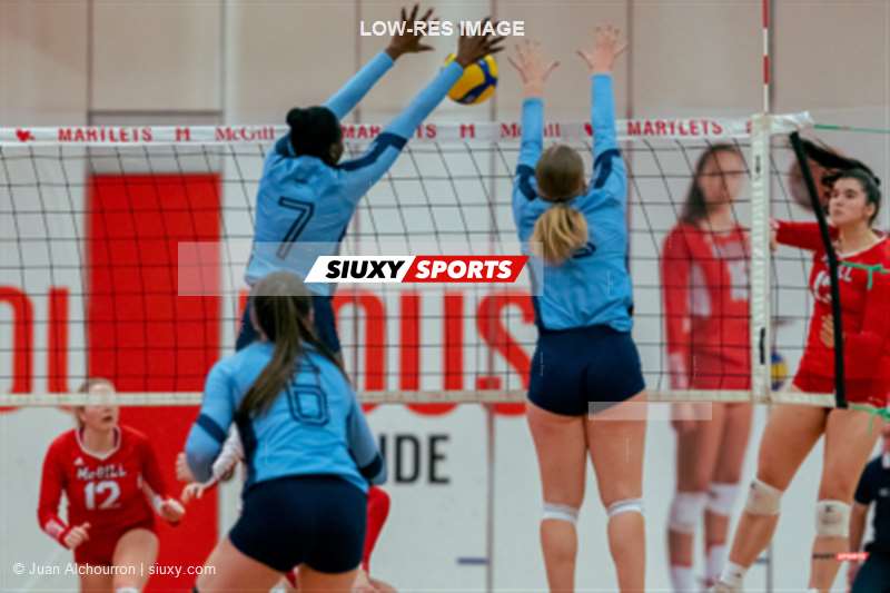 Noémie GAGNÉ - Rachel LEDUC - Maude THIVIERGE -  Université McGill - Université du Québec à Montréal - Volleyball - RSEQ - 2023 Volley F - McGill University (3) vs (0) UQAM (#RSEQ2023MCGvUQAM02) Photo by: Juan Alchourron | Siuxy Sports 2023-02-17