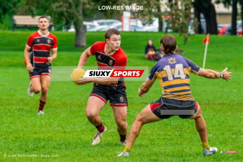 Luke AYOUB - Stanislas BLAZKOWSKI - Cameron HARTE -  Beaconsfield Rugby Football Club - Town of Mount Royal RFC - Rugby - Rugby Québec Finales SL M Séniors 2023 SAB QC- Beaconsfield 13 vs 15 TMR - Game (#RQF2023SLSMReelA) Photo by: Juan Alchourron | Siuxy Sports 2023-08-19