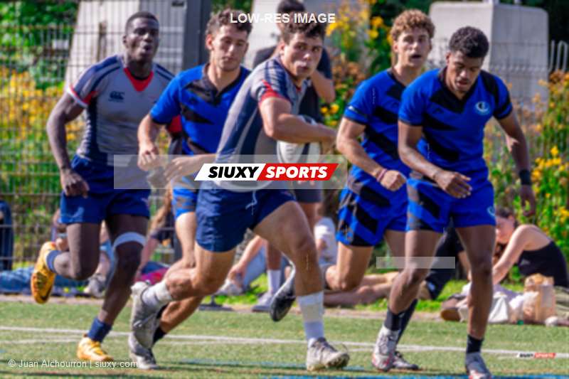 Stanislas BRESSE - Abel KOUBEMBA - Loïc OLINGA - Diego TORRES -  Université de Montréal - ÉTS (École de technologie supérieure) - Rugby - RSEQ 2023 RUGBY - UdM Carabins (7) vs ETS Piranhas (40) (#RSEQ2023UDMETS09A) Photo by: Juan Alchourron | Siuxy Sports 2023-09-09