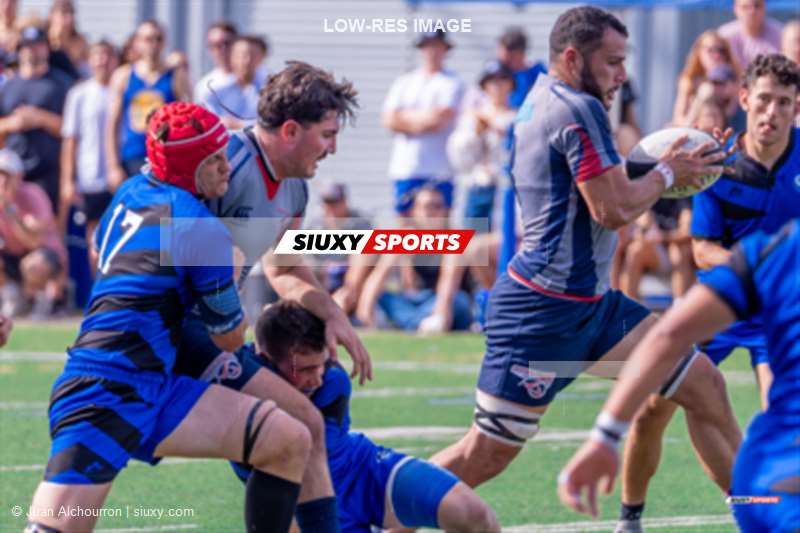 Thomas JORDA - Gabin MALAVAL - Gelel REZIG -  Université de Montréal - ÉTS (École de technologie supérieure) - Rugby - RSEQ 2023 RUGBY - UdM Carabins (7) vs ETS Piranhas (40) (#RSEQ2023UDMETS09A) Photo by: Juan Alchourron | Siuxy Sports 2023-09-09