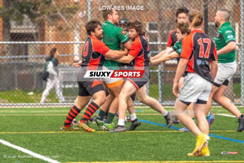 Marc-Antoine BOURGET - Alexandre GIGNAC - Gabriel PEDNEAULT -  Montreal Irish RFC - Beaconsfield Rugby Football Club - Rugby - PARCO Tournoi A.Stefu 2023 - Montreal Irish RFC vs Beaconsfield RFC (#2023TAS11MIRFCBRFC) Photo by: Juan Alchourron | Siuxy Sports 2023-04-22