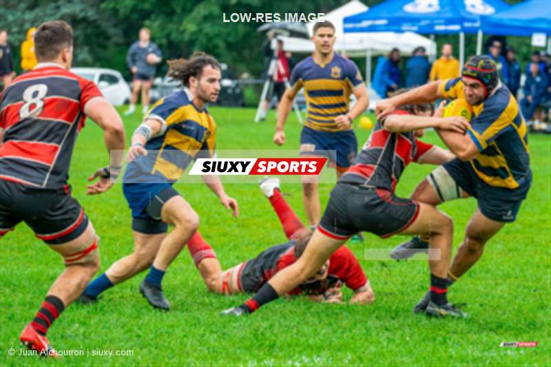 Jackson MARQUARDT - Jules NORMANDIN - Matthew SKIPPER -  Beaconsfield Rugby Football Club - Town of Mount Royal RFC - Rugby - Rugby Québec Finales SL M Séniors 2023 SAB QC- Beaconsfield 13 vs 15 TMR - Game (#RQF2023SLSMReelA) Photo by: Juan Alchourron | Siuxy Sports 2023-08-19