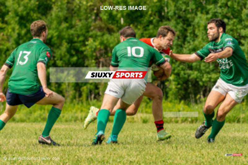 Thomas BERNATENE - Ronan BOURRE - William MATTHEWS - Quentin PIECOURT -  Montreal Irish RFC - Beaconsfield Rugby Football Club - Rugby - RUGBY QC 2023 (M1) - MONTREAL IRISH RFC (29) VS (27) BEACONSFIELD RFC - First Half (#RQ2023M1MIBC06A) Photo by: Juan Alchourron | Siuxy Sports 2023-06-10