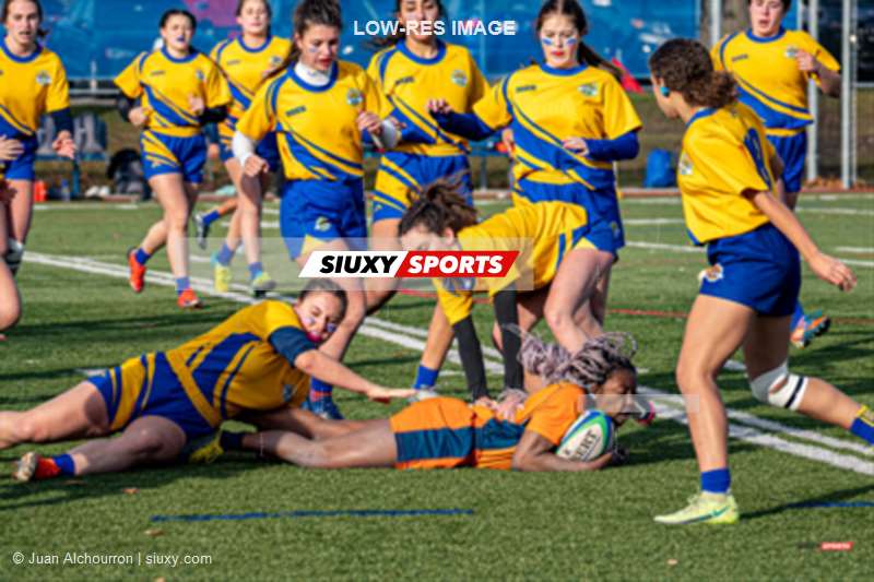 Catherine Ann BLENKHORN - Olivia MILLER - Nikita MURRAY - Chloe VIEL -  College John Abbott - Cégep André Laurendeau - Rugby -  (#JACvsALfinalsRugbyW) Photo by: Juan Alchourron | Siuxy Sports 2021-11-14