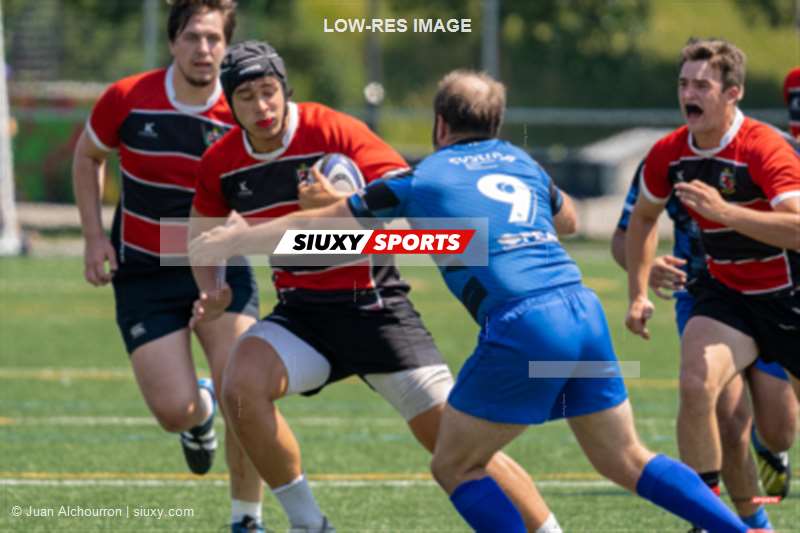 Brad HUNGER - Brenan PRIEST - Bailey VENU -  Parc Olympique Rugby - Beaconsfield Rugby Football Club - Rugby - Parc Olympique (13) vs (24) Beaconsfield RFC - M2 - Reel A (#PARCOvBEACO2022M2ReelA) Photo by: Juan Alchourron | Siuxy Sports 2022-07-23