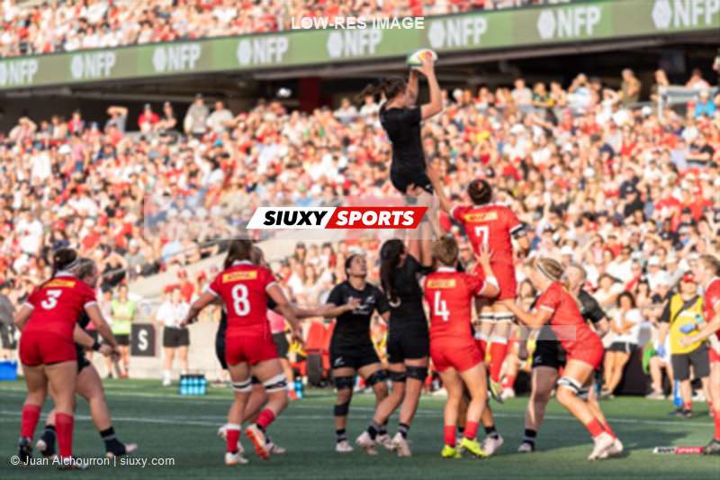 Tyson BEUKEBOOM - Chelsea BREMNER - Sophie DE GOEDE - Fabiola FORTEZA - Courtney HOLTKAMP - DaLeaka MENIN - Liana MIKAELE-TU'U - Maiakawanakaulani ROOS -  Canada Rugby XV F - New Zealand national rugby union team (W) - Rugby - World Rugby Pacific Four Series - Canada (21) vs (52) New Zealand - First Half (#2023WRP4SCANNZL1) Photo by: Juan Alchourron | Siuxy Sports 2023-07-08