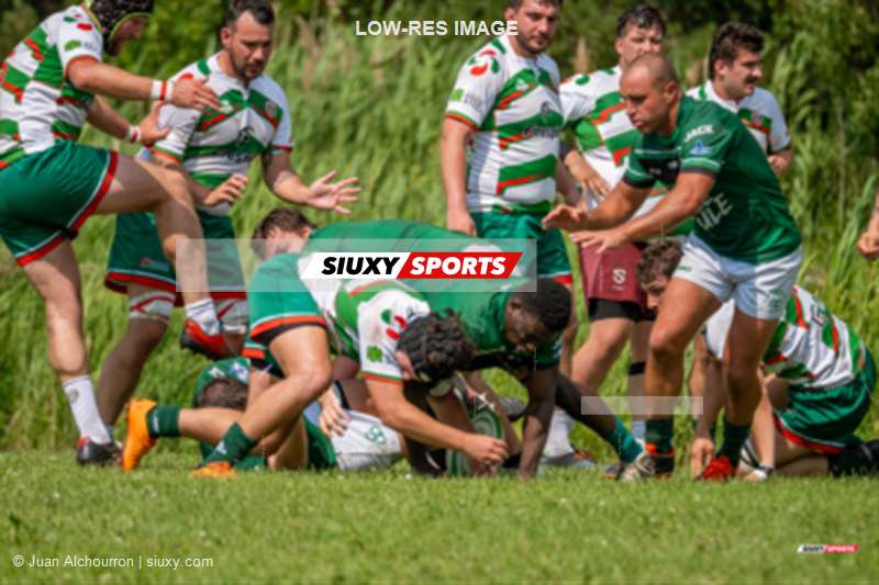 Loïc OLINGA - Junior QUINIO - Paulo Martin REIS - Adrien VILLAVERDE -  Montreal Irish RFC - Rugby Club de Montréal - Rugby - RQ 2024 - SUPER LIGUE M1 - MONTREAL IRISH RFC (41) VS (23) RUGBY CLUB DE MONTRÉAL (#RQ24SLM1MIRRCM17) Photo by: Juan Alchourron | Siuxy Sports 2024-07-13