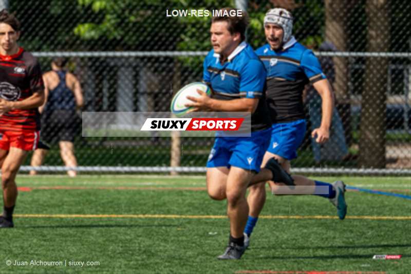 Israel FLEURY - Hadrien GRUBER -  Parc Olympique Rugby - Club de Rugby de Québec - Rugby - Rugby Québec - Parc Olympique (28) vs (10) Club de Rugby de Québec (M1) - 1ère mi-temps (#2023RQM1PORQ17) Photo by: Juan Alchourron | Siuxy Sports 2023-07-22