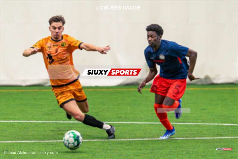 Hugo CHANEL - Papa Massamba FALL -  International Montréal FC - Bandjos FC - Soccer - TKL 2023 Div1 - Inter Montréal (1) vs  (9) Bandjos FC Div 1 (#TKL23D1INTBAN12) Photo by: Juan Alchourron | Siuxy Sports 2023-12-05
